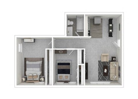 Floor plan for 2 beds, 1 bath, 750 sqft